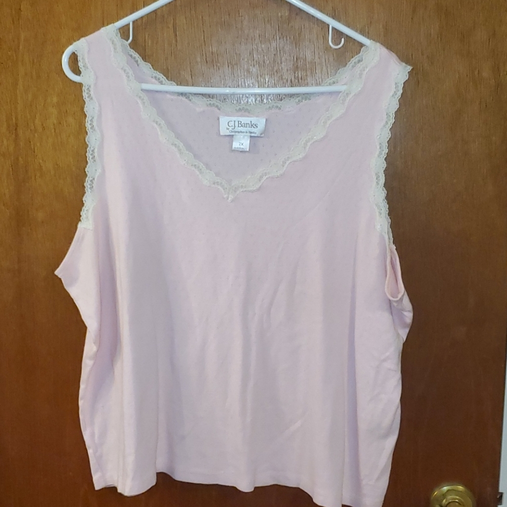 CJ banks light pink tank lace embellishments 2x